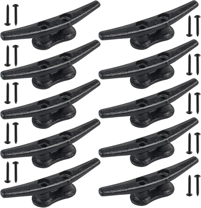 Boat Cleats 4Inch,Hot Dip Galvanized Cast Iron Dock Cleats,Electrophoretic Coated Black Dock Cleats,Rope Cleats Boat Dock Cleats for Marine Deck or Nautical Decor,Hardware Included (4/5/6/10/12Pack)