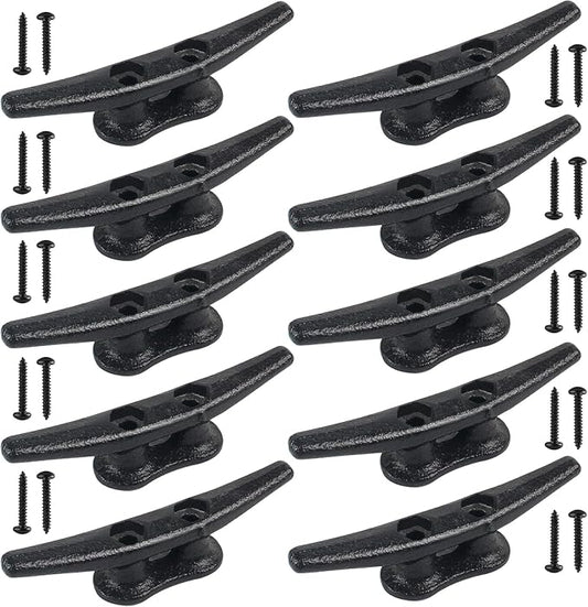 Boat Cleats 4Inch,Hot Dip Galvanized Cast Iron Dock Cleats,Electrophoretic Coated Black Dock Cleats,Rope Cleats Boat Dock Cleats for Marine Deck or Nautical Decor,Hardware Included (4/5/6/10/12Pack)