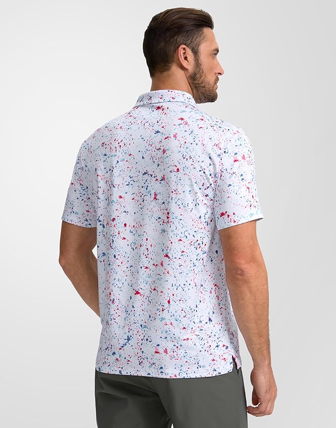 Obla Mens Golf Polo Shirts Short Sleeve Dry Fit Performance Moisture Wicking Casual Print Collared Golf Shirts for Men