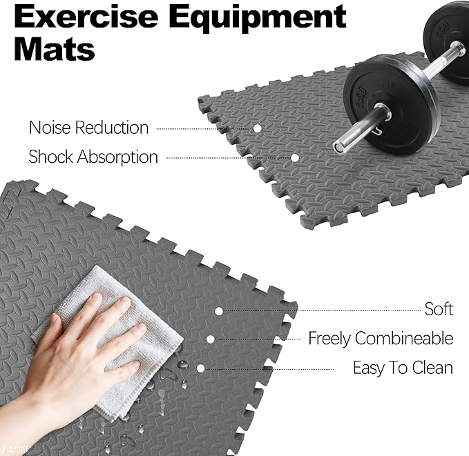 Puzzle Exercise Gym Flooring Mat, 3/4" Thick High-Density EVA Interlocking Tiles Workout Mat for Home Gym, Fitness Equipment, MMA, Gymnastics, 6-Piece Shock-Absorbing Exercise Mat (24 Sq Ft)