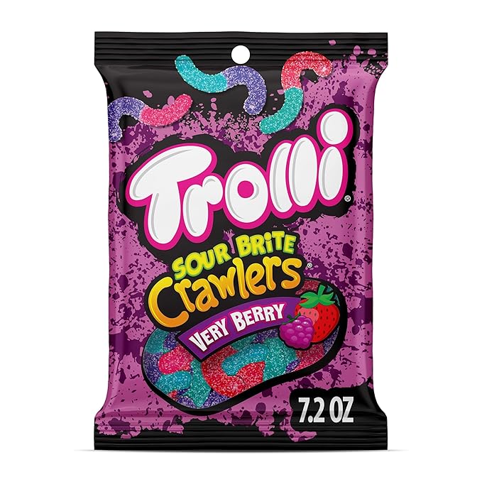 Trolli Sour Brite Crawlers, Candy, Very Berry, Sweet and Sour, Gummy Worms, 7.2 oz