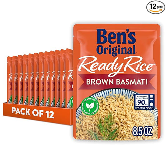 BEN'S ORIGINAL Ready Rice Brown Basmati Rice, Easy Dinner Side, 8.5 oz Pouch (Pack of 12)