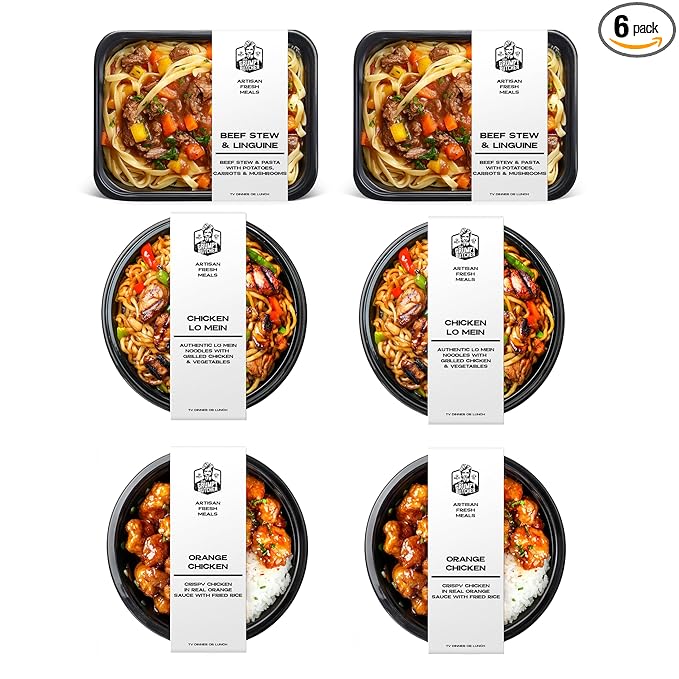 Grumpy Butcher East & West Meals Set – 6 Pack (10-15 oz each) – Beef Stew, Orange Chicken, Chicken Lo Mein – Restaurant-Quality Premade Meals Ready to Eat