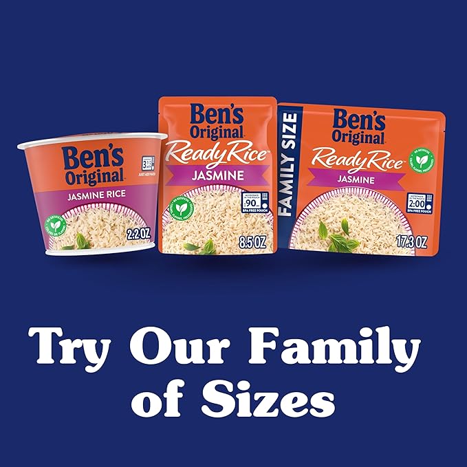 BEN'S ORIGINAL Jasmine Rice Single Serve Cup, Snack or Side, Microwave in 3.5 Minutes, 2.4 oz (Pack of 8)