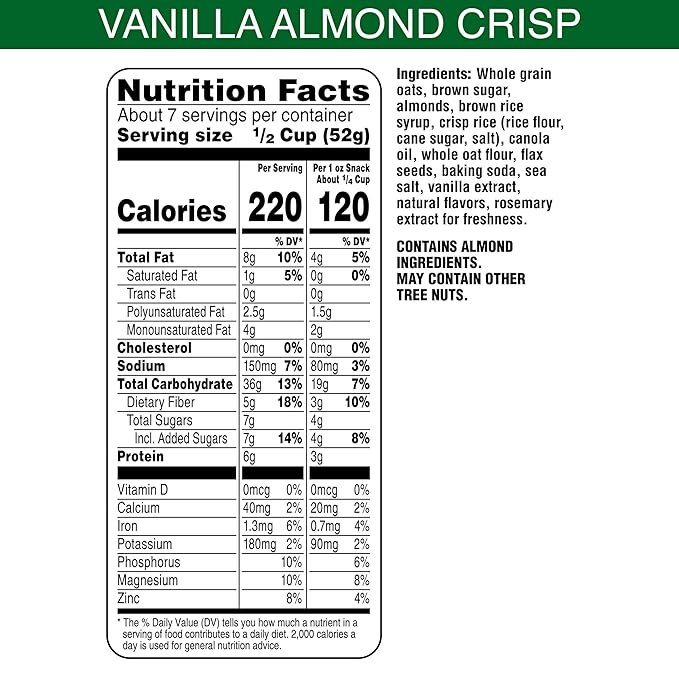 Bear Naked Granola Cereal, Whole Grain Granola, Breakfast Snacks, Vanilla Almond Crisp (6 Bags)