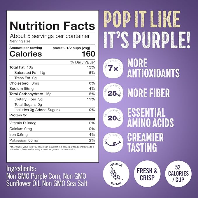 Purplesful Purple Corn Popcorn, Silkier, Creamier & Healthy Popcorn, Vegan-Friendly, Non-GMO, Flavorful Popped Corn Gourmet Snack, Sea Salt, Big Bulk Pack - 4.8 Oz Per Pack (Pack of 9)