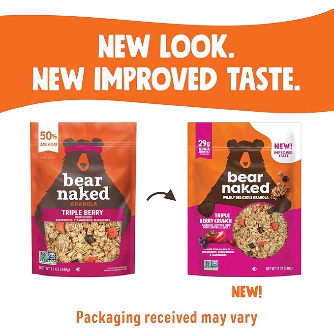 Bear Naked Granola Cereal, Whole Grain Granola, Breakfast Snacks, Mega Pack, Triple Berry Crunch (3 Bags)