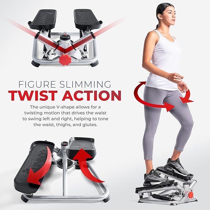 Sunny Health & Fitness Mini Steppers for Exercise at Home, Stair Step Workout Machine, Full Body Cardio Equipment, with Optional Free SunnyFit App Connection and Resistance Band