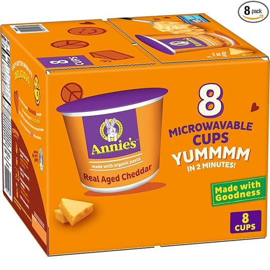 Annie's Real Aged Cheddar Microwave Mac & Cheese with Organic Pasta, 8 Ct, 2.01 OZ Cups