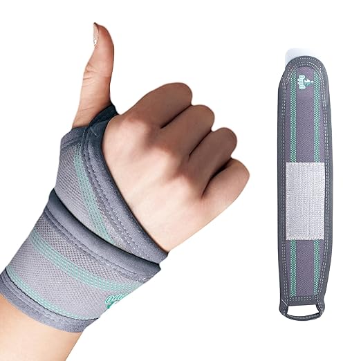 OPPO 2383 Adjustable Wrist Compression Wrap with Thumb Loop for Fitness, Weightlifting, Tendonitis, Carpal Tunnel Arthritis, Pain Relief - Fits Both Right and Left Hand (Gray, One Size, 1 Pack)