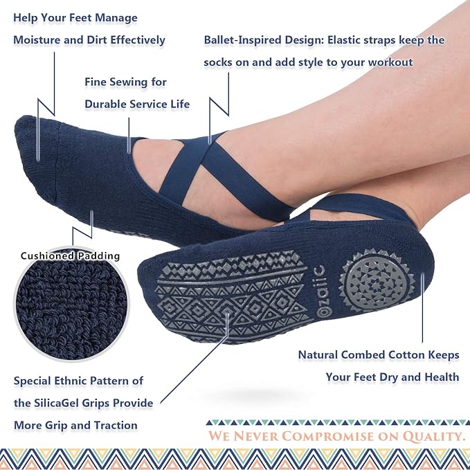Ozaiic Yoga Socks for Women Non-Slip Grips & Straps, Ideal for Pilates, Pure Barre, Ballet, Dance, Barefoot Workout