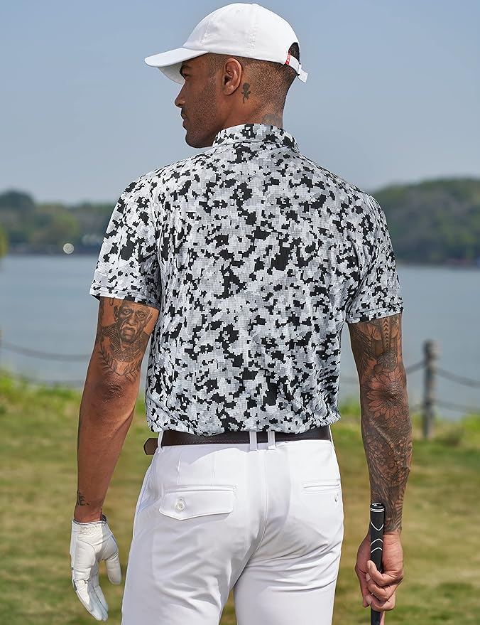 TAPULCO Mens Quick Dry Polo Shirts Camouflage Pattern Performance Athletic Lightweight Breathable Casual Golf Tshirts