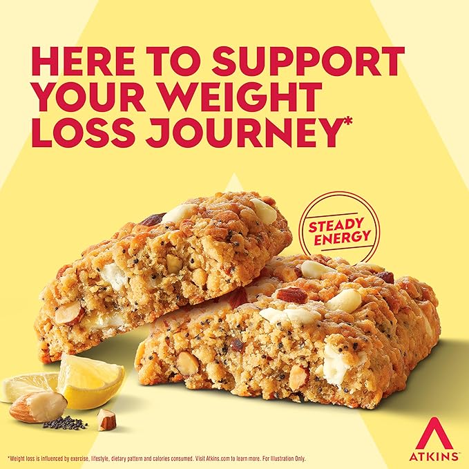 Atkins Soft Baked Protein Bars, Lemon Poppyseed, 15g Protein, 2g Sugar, Excellent Source of Fiber, Low Carb, 6 Packs (4 Bars Each)