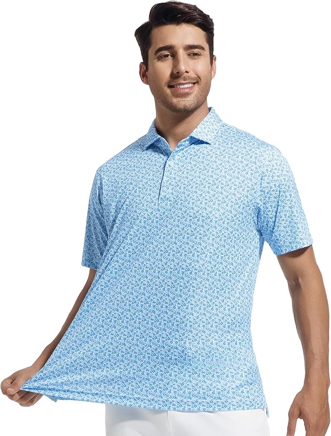 SAMERM Mens Golf Shirts Short Sleeve Dry Fit Performance Moisture Wicking Print Sport Polo Shirts for Men Casual