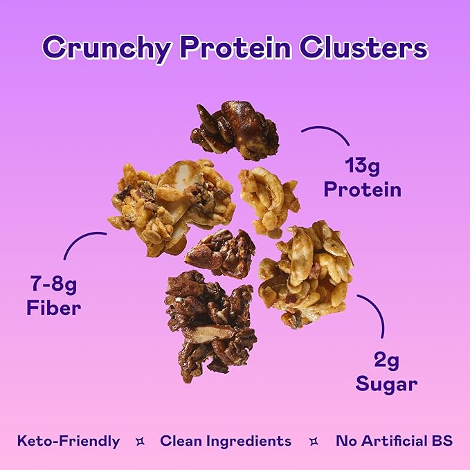 Magic Spoon Protein Granola - High Protein Granola, Keto Friendly, Low Sugar, Grain Free, Healthy Breakfast or Quick Snack (1 bag of each: Honey Almond, Dark Chocolate Almond, Peanut Butter, Mixed Berry)