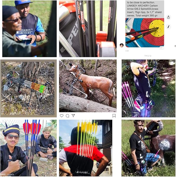 Linkboy Archery Pure Carbon Arrows Spine 300 340 400 500 600 700 800 900 1000 for Compound Recurve Bow Hunting Shooting Target 12pcs