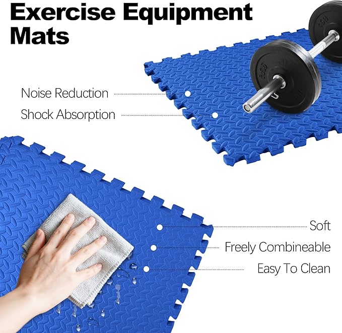 Puzzle Exercise Gym Flooring Mat, 1/2" Thick High-Density EVA Interlocking Tiles Workout Mat for Home Gym, Fitness Equipment, MMA, Gymnastics, 36-Piece Shock-Absorbing Exercise Mat (144 Sq Ft)