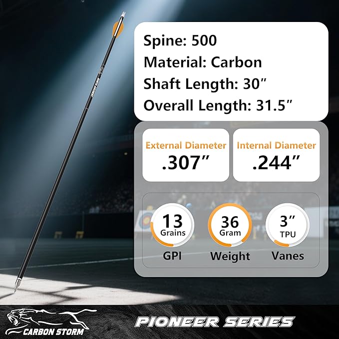 SUNYA 12-Pack 30 Inch Carbon Arrows Spine 500 or 400 for 40-60 LBS Bows｜Switch to Recurve/Compound Modes, Anti-Loose O-Ring & TPU Vanes for Hunting/Target Practice