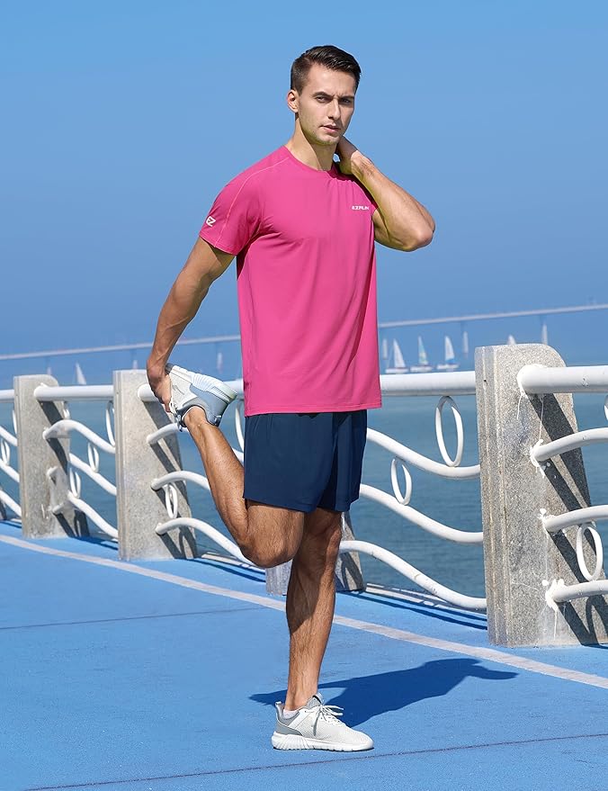 EZRUN Men's Lightweight Short Sleeve T-Shirt Quick Dry Workout Running Athletic Swim Shirts Fishing Rash Guard