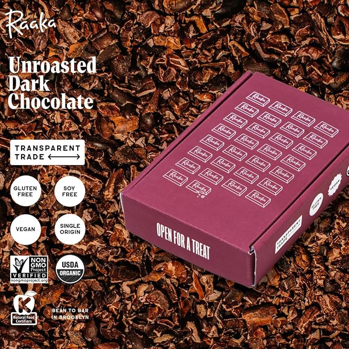 Raaka Pink Sea Salt Chocolate Gift Box | 71% Cacao Dark Chocolate | Organic, Vegan, Gluten Free | Box of 30 Individually Wrapped Chocolates