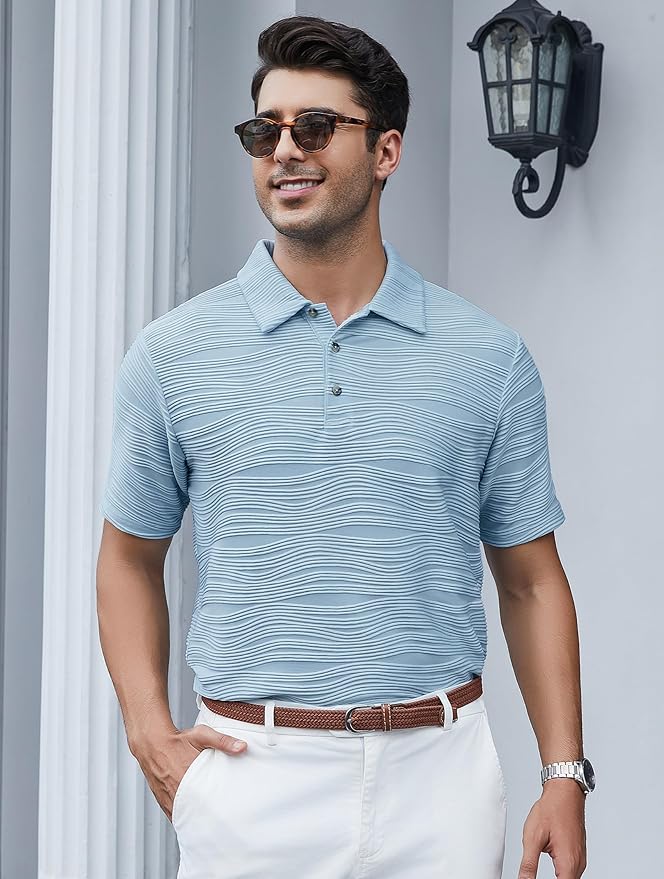 Esabel.C Golf Shirts for Men Dry Fit Performance Short Sleeve Print Moisture Wicking Collared Shirt