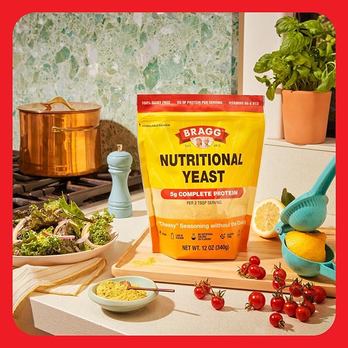 Bragg Premium Nutritional Yeast Seasoning - Vegan, Gluten Free – Good Source of Protein & Vitamins – Nutritious Savory Parmesan Cheese Substitute (12 Ounce (Pack of 2), Original)