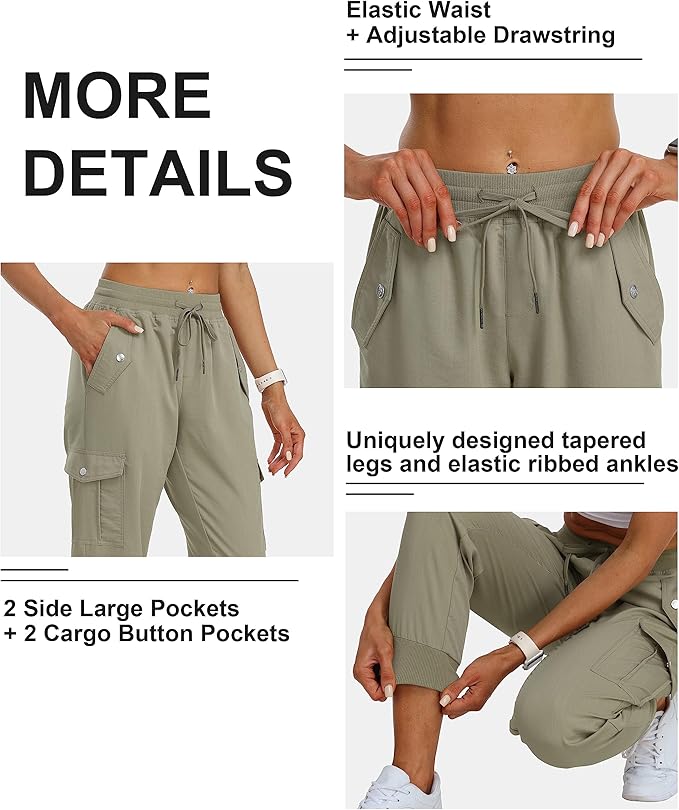 MoFiz Women's Outdoor Cargo Pants Lightweight Joggers Elastic Waist Athletic Hiking Sweatpants Casual Travel Pant with Pocket
