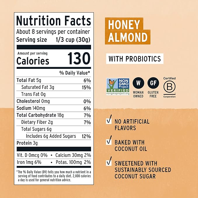 Purely Elizabeth, Honey Almond, Ancient Grain Granola with Probiotics, Gluten-Free (3 Ct, 8oz Bags)