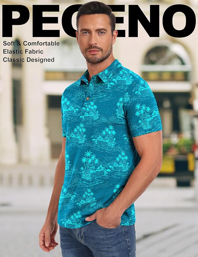 PEGENO Mens Polo Shirts Short Sleeve Casual Cotton Golf Shirts Performance Polo Shirts for Men
