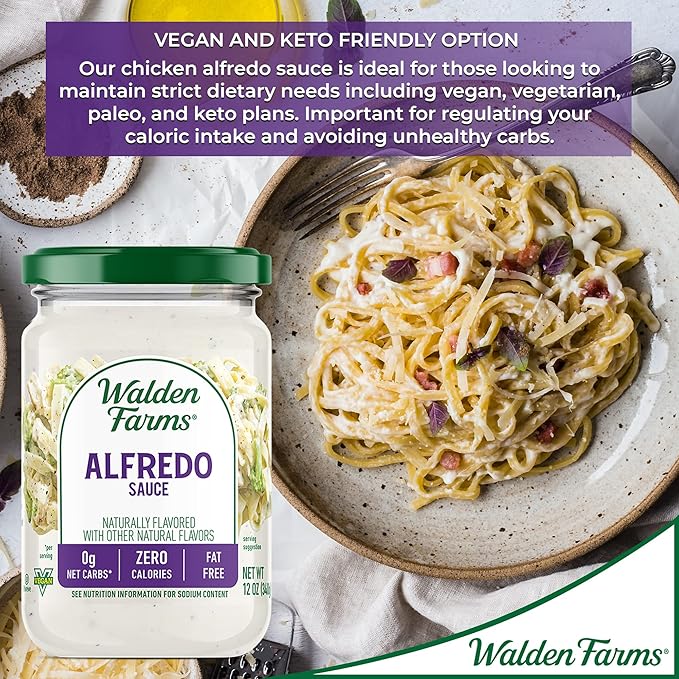 Walden Farms Alfredo Sauce – Zero Calorie, Sugar Free, Keto & No Carb Creamy Italian-Style Pasta Sauce – 12 oz Bottle