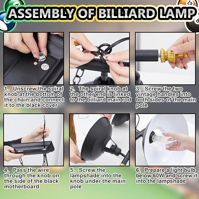 Adjustable Pool Table Lights for 7'-8' Billiard Light Hanging Pool Table Light Fixture Lighting Pendant Lamp with Metal Shades for Game Rooms (Bulb Not Included)(3 Lights)