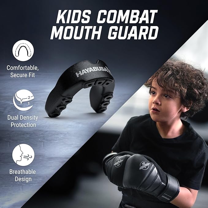 Hayabusa Combat Sports Mouth Guard Youth, Kids and Adult Sizes Comes with Case - Black/Red, Youth