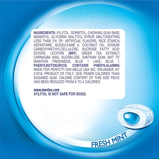 Mentos Pure Fresh Chewing Gum, Sugar-Free, Xylitol, Fresh Mint, 80 Piece Bottle, recyclable 90% Paperboard Bottle, 80 Count (Pack of 4)