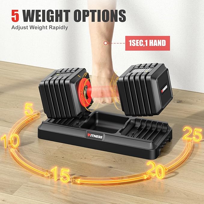 XDDIAS Adjustable Dumbbell Set of 2-25LB/55LB Set-1Sec Adjustable Dumbbell Weights-5 in 1 Free Weights Dumbbells Set with Effortless Tray/No-Slip Handle-Compact Size for Women/Men at Home Gym