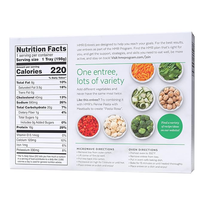 HMR Rotini Chicken Alfredo Entrée | Pre-packaged Lunch or Dinner to Support Healthy Eating | Ready to Eat | 16g of Protein | Low Calorie Food | 7oz Serving per Meal | Pack of 6