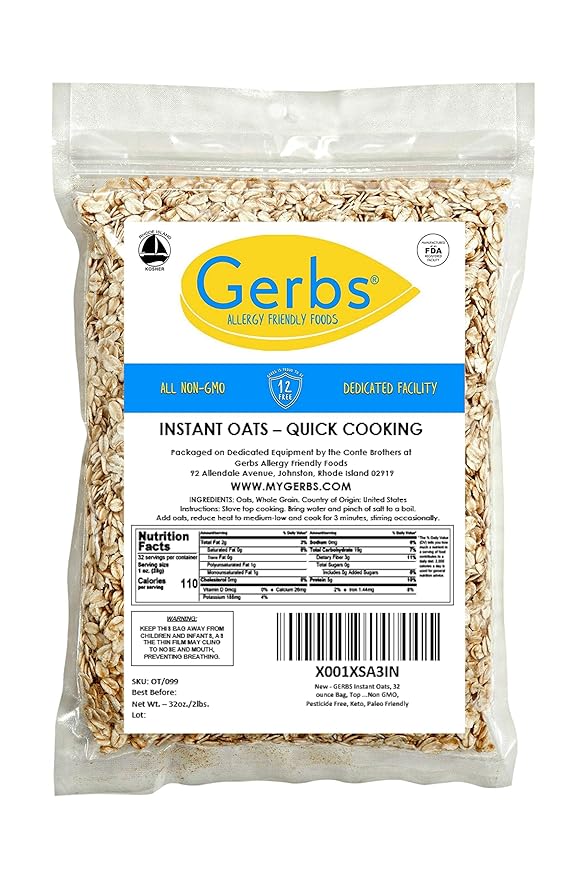 Gerbs Gluten-Free Instant Oats 2 lbs. | Carefully Sourced, Resealable Bag | Smooth & Creamy Texture | Top 14 Allergen-Free