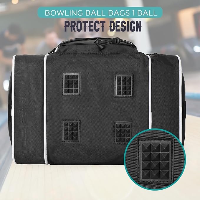 WOLT Bowling Ball Bag for Single Ball - Bowling Ball Tote Bag with Padded Ball Holder, 2 Pockets fit Bowling Shoes Up to Mens Size 14 and Accessories