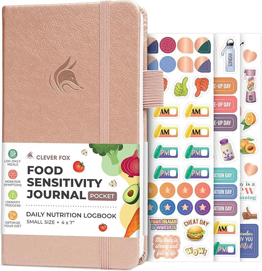 Clever Fox Food Sensitivity Journal Pocket – Daily Intolerance & Symptom Log for IBS, Diabetic, Low Fodmap, Elimination Diet – Health Tracker, 3.7x6.7 (Rose Gold)