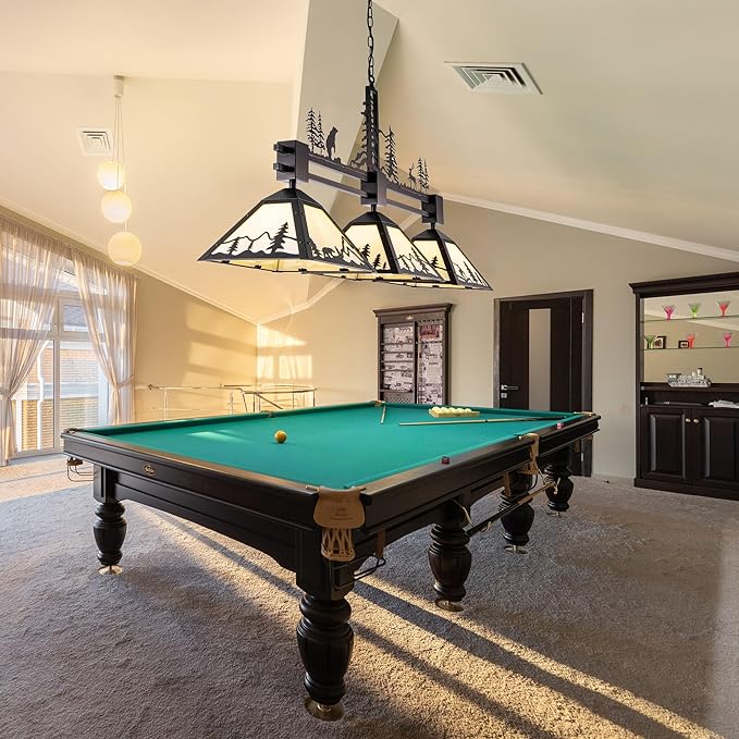 TOCHIC 45" Pool Table Light for 7' 8' Pool Table, 3 Lights Rustic Billiards Light Fixtures, Billiard Table Light Hanging Lighting Fixture for Snooker Game Room Cave Club Bar Dining Room Kitchen Island