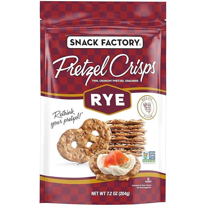 Snack Factory Pretzel Crisps Rye Pretzel Crackers, 7.2 Oz Bag