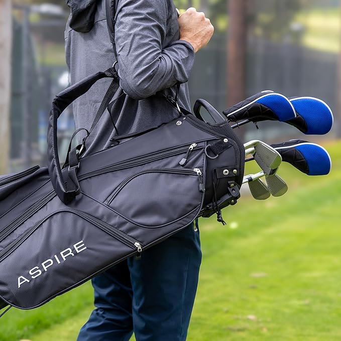 Aspire XD1 Complete Mens Golf Club Set, Includes Titanium Driver, S.S. Fairway, S.S. Hybrid, S.S. 6-PW Irons, Putter, Bag, 3 H/C's, Right & Left Handed Golf Clubs