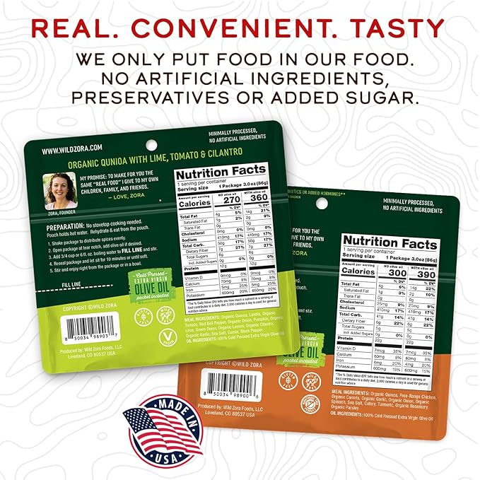 Wild Zora Instant Organic Quinoa Meals - Quick & Tasty Prepared Quinoa Bowls, Pantry Staples Gluten-Free Meal with Lentils Plus 10g Olive Oil Packet - Best Sellers Variety (2-Pack)