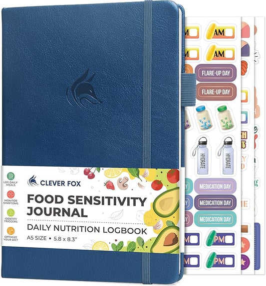 Clever Fox Food Sensitivity Journal – Daily Intolerance & Symptom Log for IBS, Diabetic, Low Fodmap, Elimination Diet – Health Tracker (Mystic Blue)