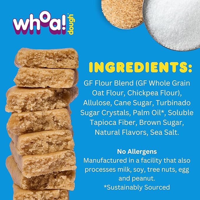 Whoa Dough Edible Cookie Dough Bars- Certified Non-GMO, Kosher and Gluten Free Bars - Healthy Snack Foods - Plant Based Snacks Made With Real Ingredients - Sugar Cookie Dough - 10 Pack