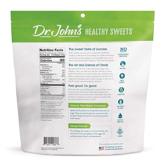 Dr. John’s Sugar Free Candy, Healthy Lollipops with Zero Sugar, Low Calorie Snacks, Keto Friendly Hard Candy Sweets, Classic Fruit Oval, 150 Count, 2.5 LB
