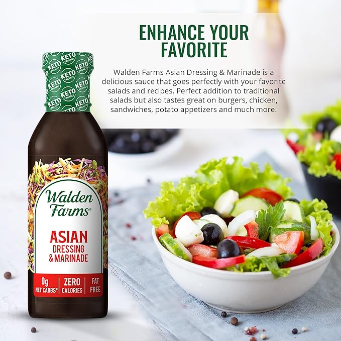 Walden Farms Asian Dressing & Marinade – Calorie-Free, Gluten-Free, Low Carb, Keto-Friendly, Sugar-Free, Fat-Free, Dairy-Free Zesty Asian Flavor – 12 oz Bottle