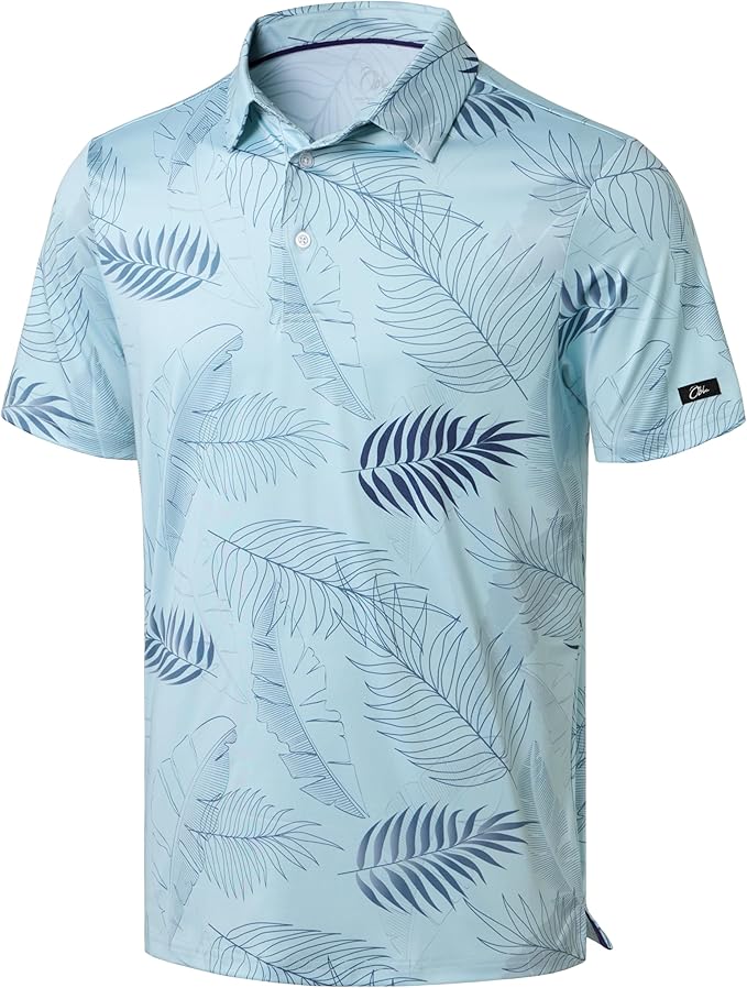 Obla Mens Golf Polo Shirts Short Sleeve Dry Fit Performance Moisture Wicking Casual Print Collared Golf Shirts for Men