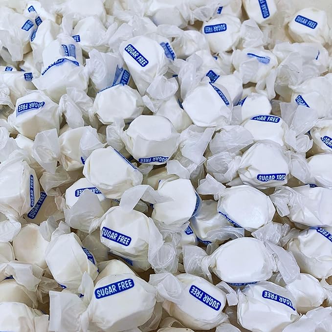 Sugar Free Vanilla Salt Water Taffy - 1lb (16oz) Bulk Bag Individually Wrapped Soft & Chewy Nut Free, Gluten Free, Diabetic & Keto Friendly Gourmet Candy For Taffy Lovers