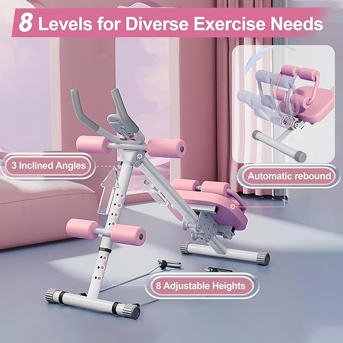 EPHESPORT Multifunctional Ab Machine, Adjustable Ab Workout Equipment, Ab ＆ Sit Up Machine for Stomach Workout, Foldable Abdominal Trainer With Knee and Back Protection, Full Body Workout for Home Gym