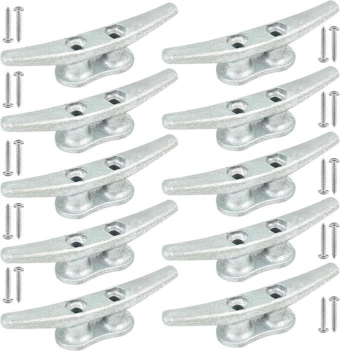Boat Cleats 4Inch,Hot Dip Galvanized Cast Iron Dock Cleats,Electrophoretic Coated Black Dock Cleats,Rope Cleats Boat Dock Cleats for Marine Deck or Nautical Decor,Hardware Included (4/5/6/10/12Pack)